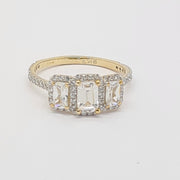 9ct gold CZ Trilogy Halo cluster ring 34642