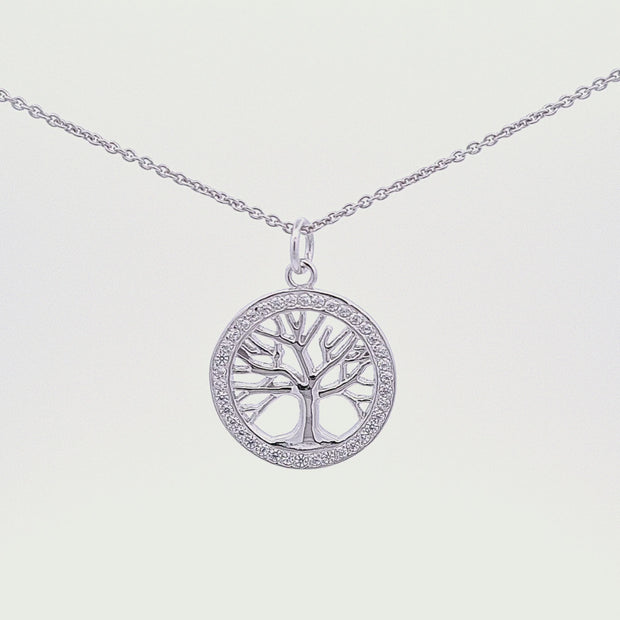 Sterling silver Tree of Life pendant CZ set 34754