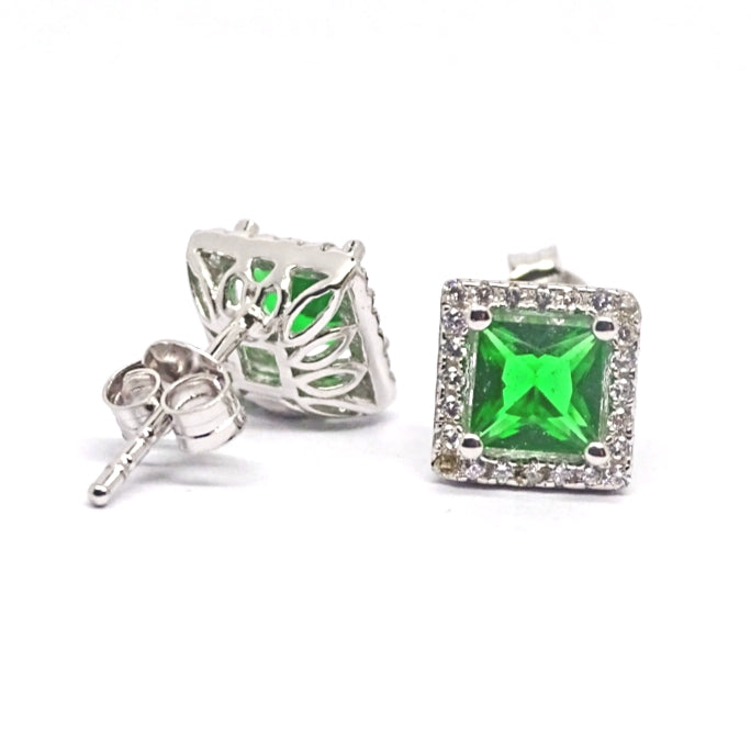 Square Emerald green CZ cluster studs 34084 - Armin Lowe Jewellers