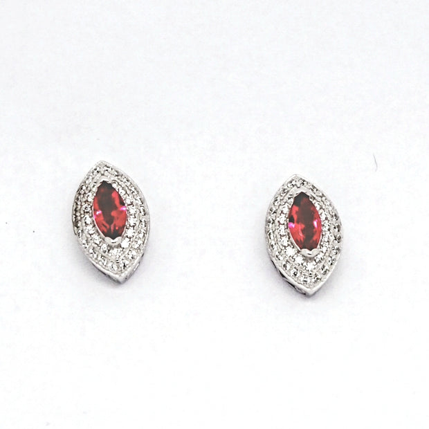 Marquise Ruby pink CZ  Sterling Silver studs 34062