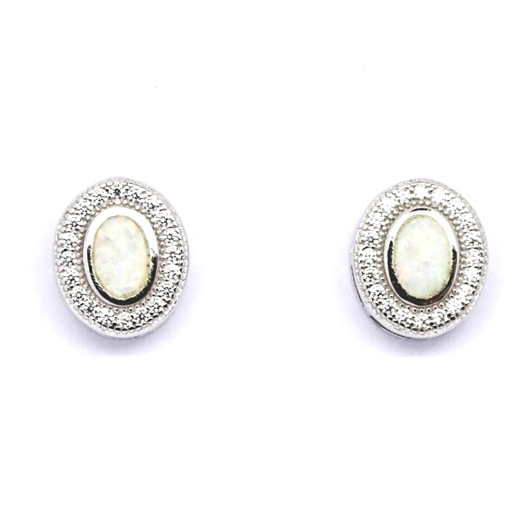 Oval cabochon created opal stud 34090 - Armin Lowe Jewellers