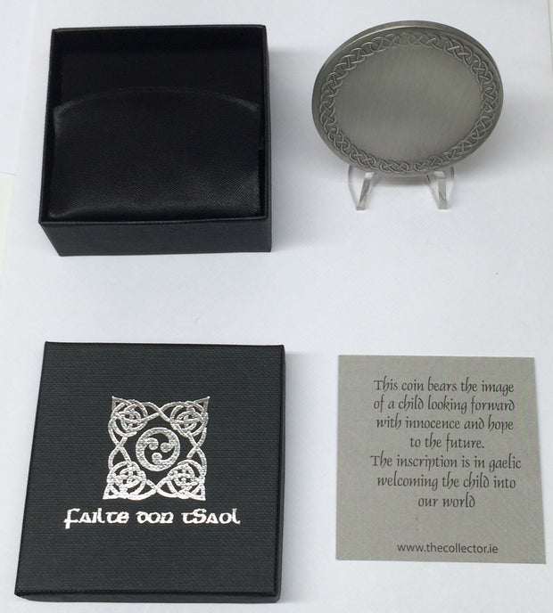 Welcome to Life/ Failte don tSaol christening coin, Antiqued silver plated. 10775