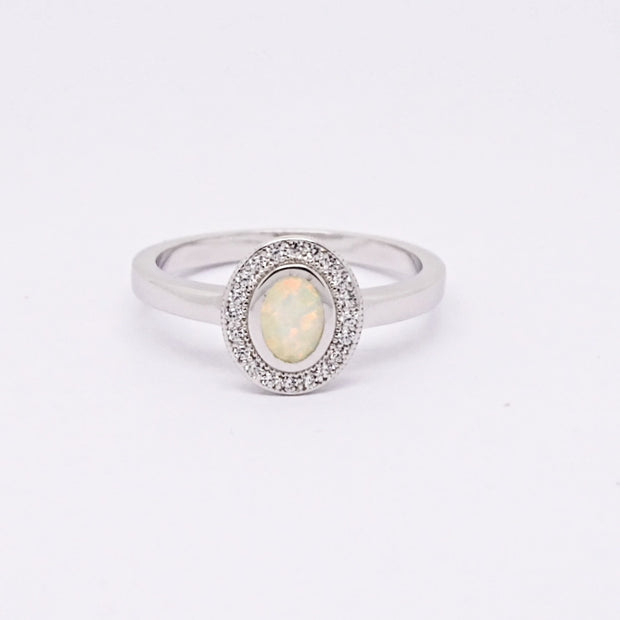Created opal and CZ ladies cluster dress ring in Sterling Silver 35805