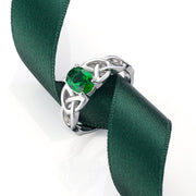 Celtic Trinity knot ring with Green CZ 36331
