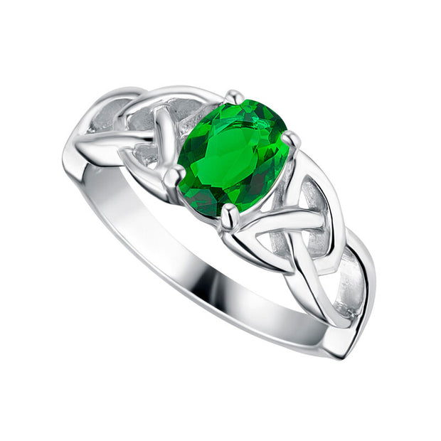 Celtic Trinity knot ring with Green CZ 36331