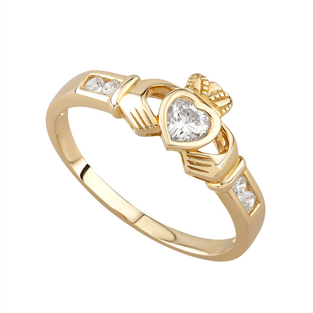 CZ Heart gold ladies Claddagh ring 36332