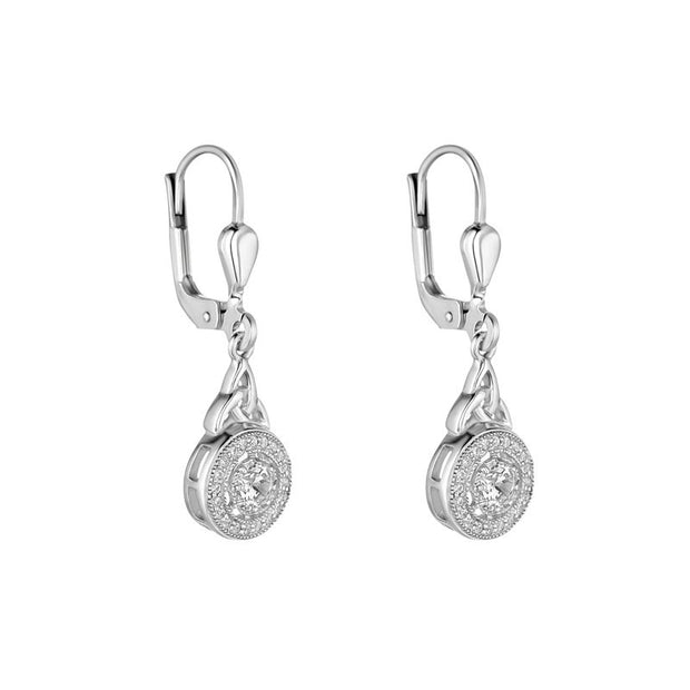 Halo cluster drop earrings with Celtic Trinity knot 36357