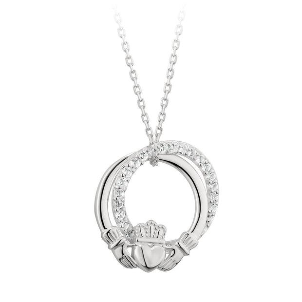 Claddagh and CZ set circle double pendant 36070