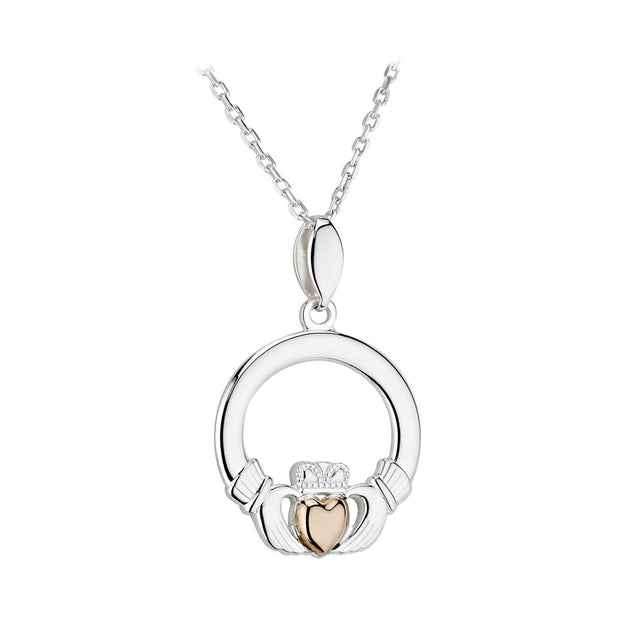 Silver Claddagh pendant + chain with Gold Heart 36338