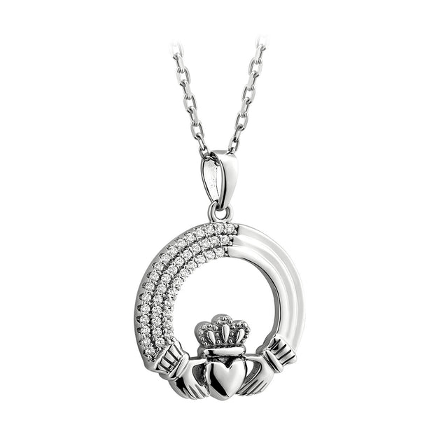 Claddagh grooved/CZ arch pendant 36071