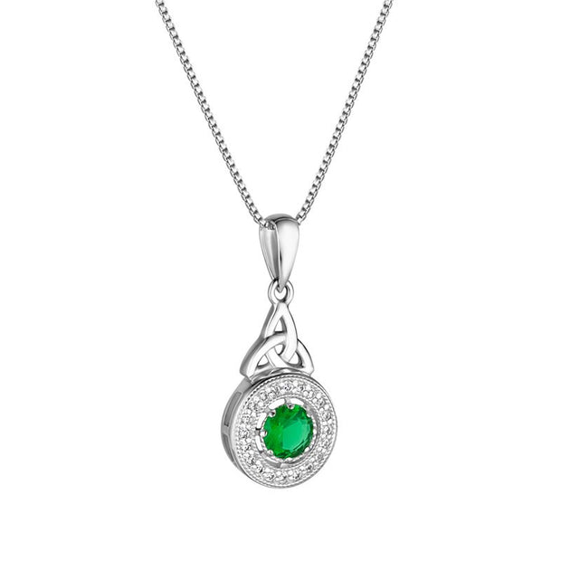 Celtic Halo CZ/ Emerald Green CZ pendant + chain 36349
