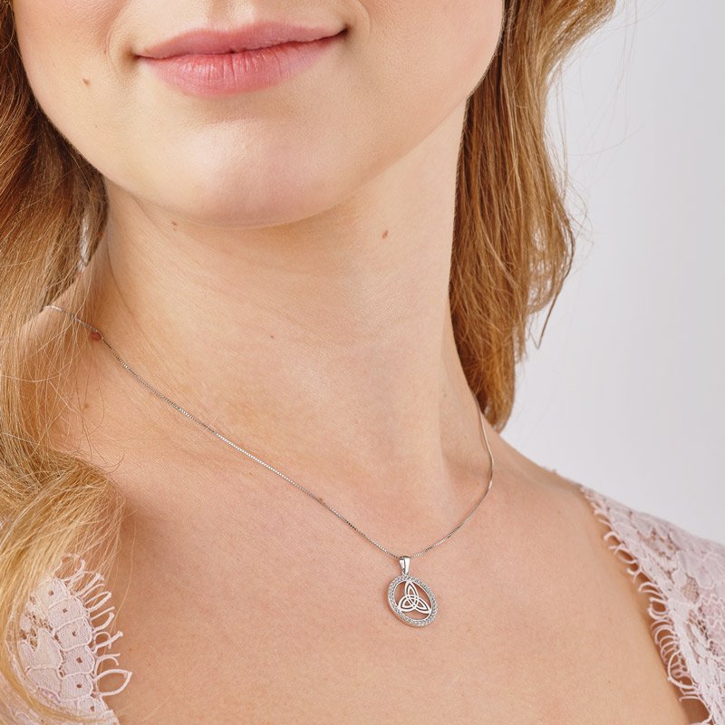 Modern Celtic knot + CZ circular pendant 36353 - Armin Lowe Jewellers