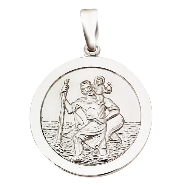 24mm round polished finished St. Christopher medal + chain 36060